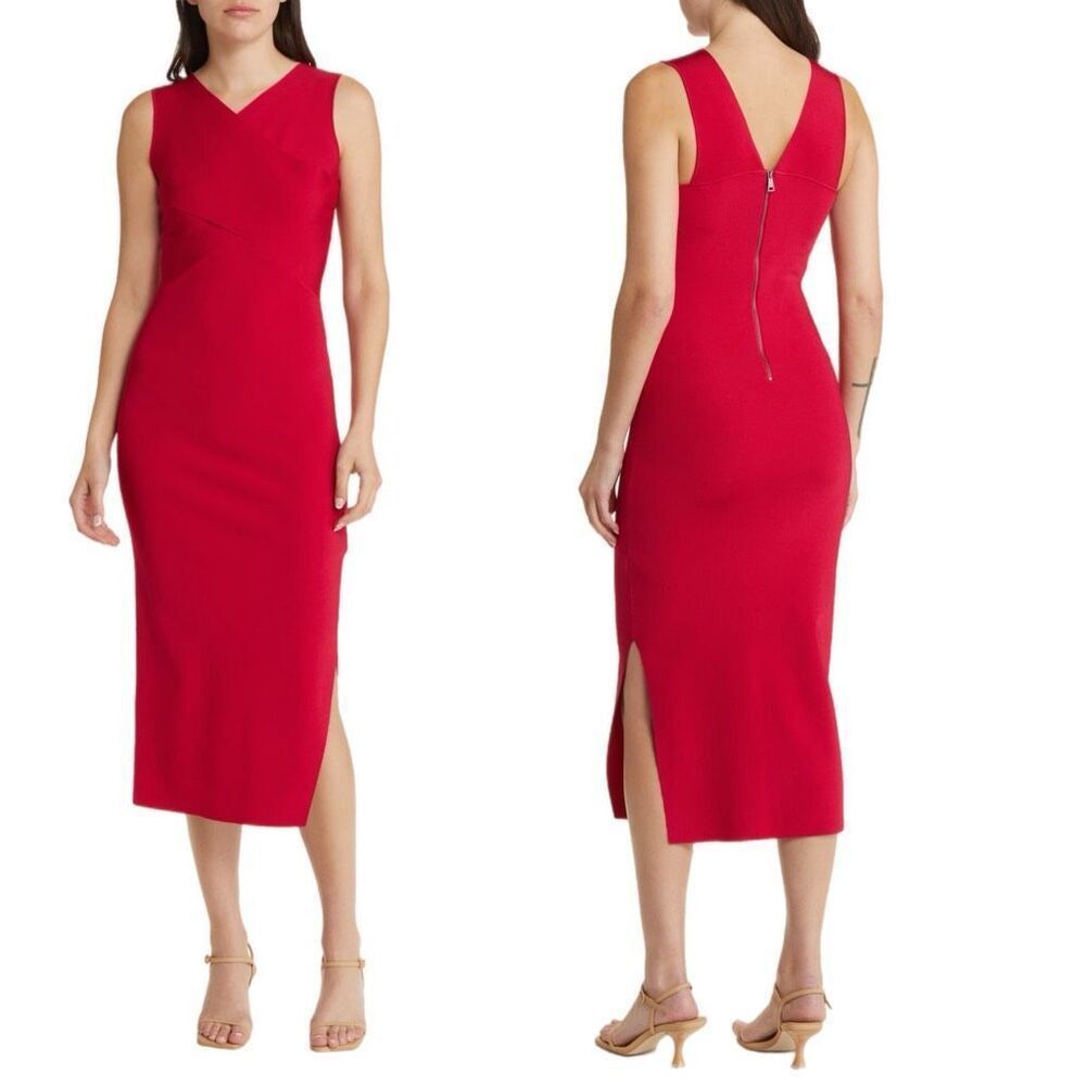 NWT Ted Baker “Mikella” bodycon midi dressing bright pink (almost red) Size 6